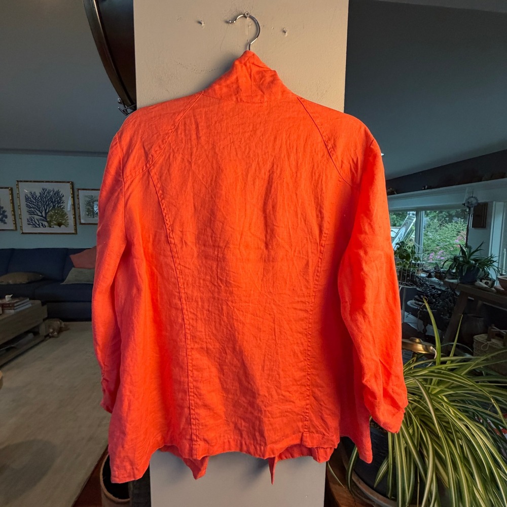 Chico's Linen Jacket Womens 3 Orange Open Front Coastal Grandma Summer Layering - Picture 3 of 4